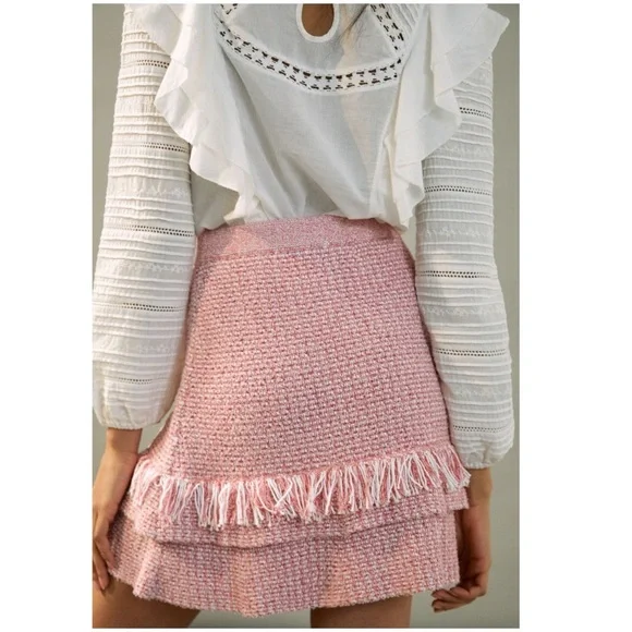 New Anthropologie Maeve Tamara Fringed Mini Sweater Skirt Pink Size Small NWT - Picture 5 of 9